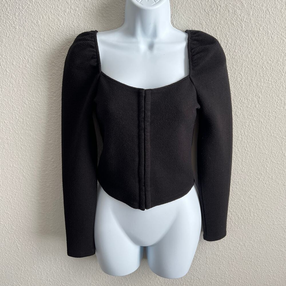 BB Dakota Steve Madden Black Corset Signal Boost Top Women's Small Puff Sleeve - Picture 2 of 8